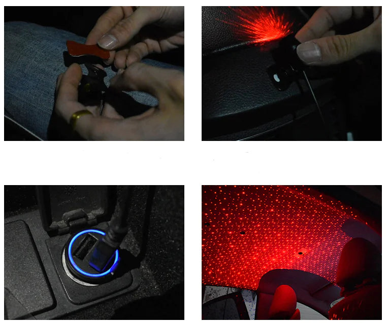 Luz Ambiental de Cielo Estrellado LED para Coche con Control Remoto USB